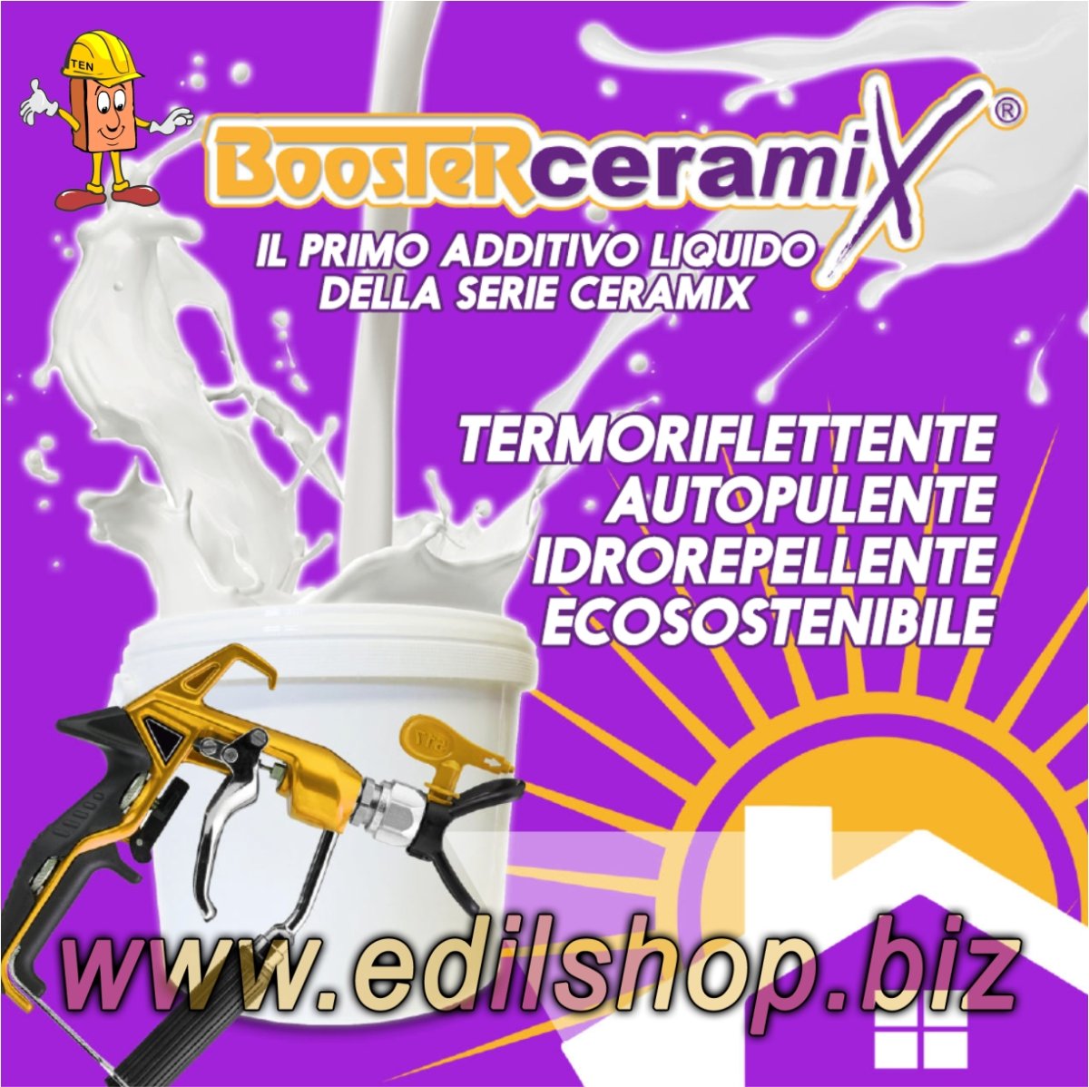 Boosterceramix additivo liquido per tetti pareti coperture autopulente termo riflettente termoisolante idrorepellente - immagine 3